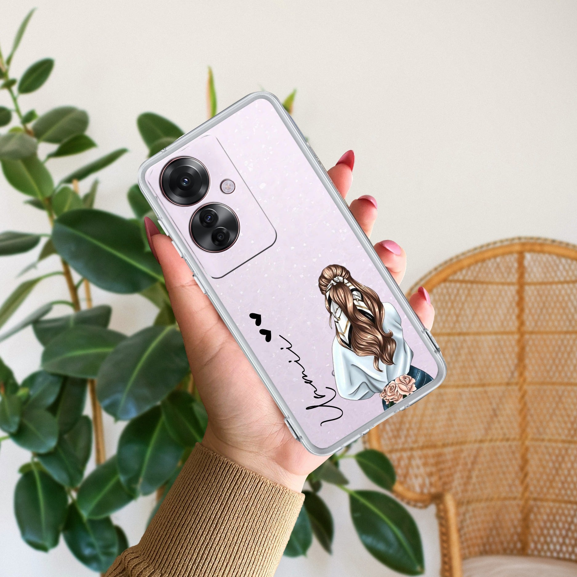 Girl With Flower Customize Transparent Silicon Case For Oppo F25 Pro 5G