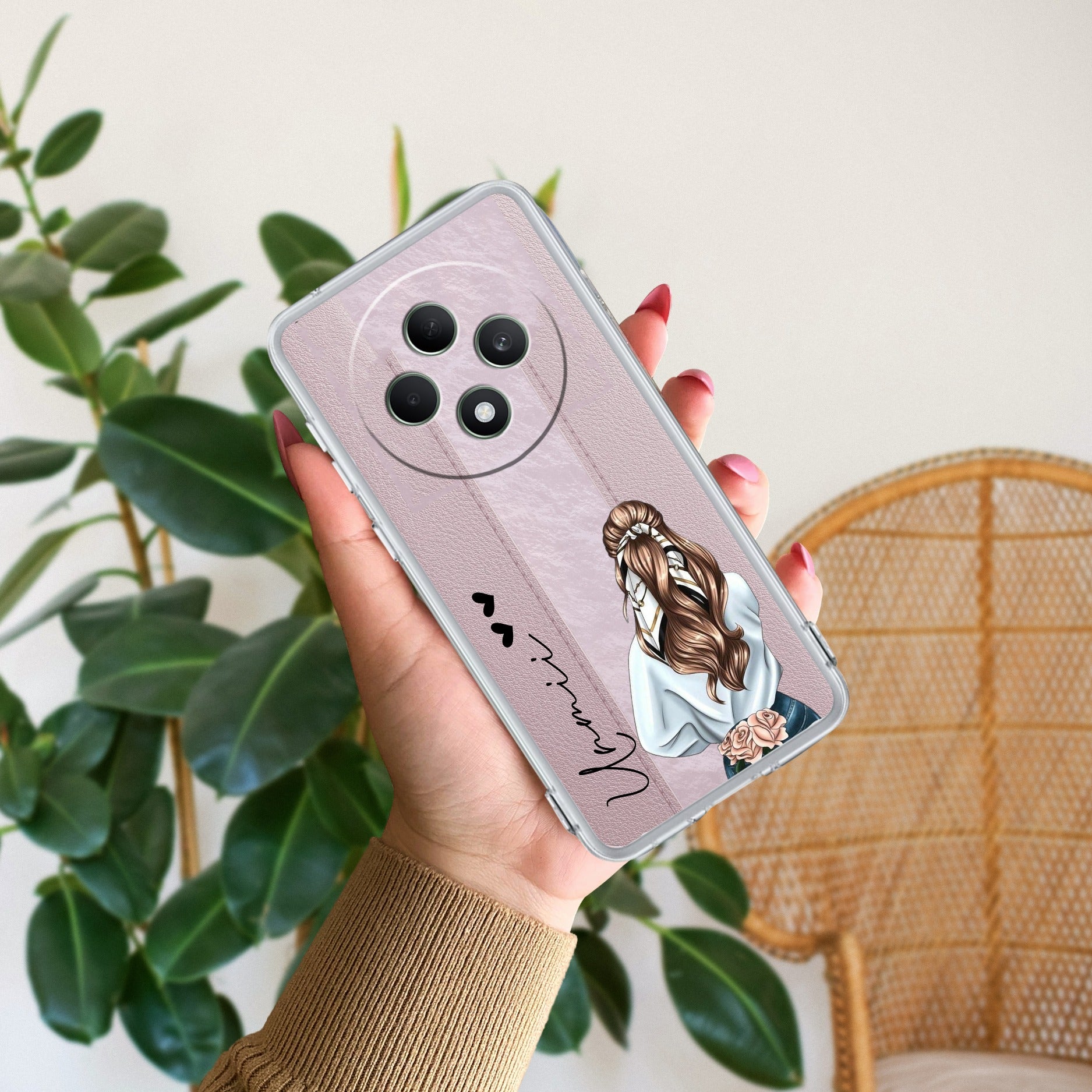 Girl With Flower Customize Anti Yellow Case For Oppo F27 5G