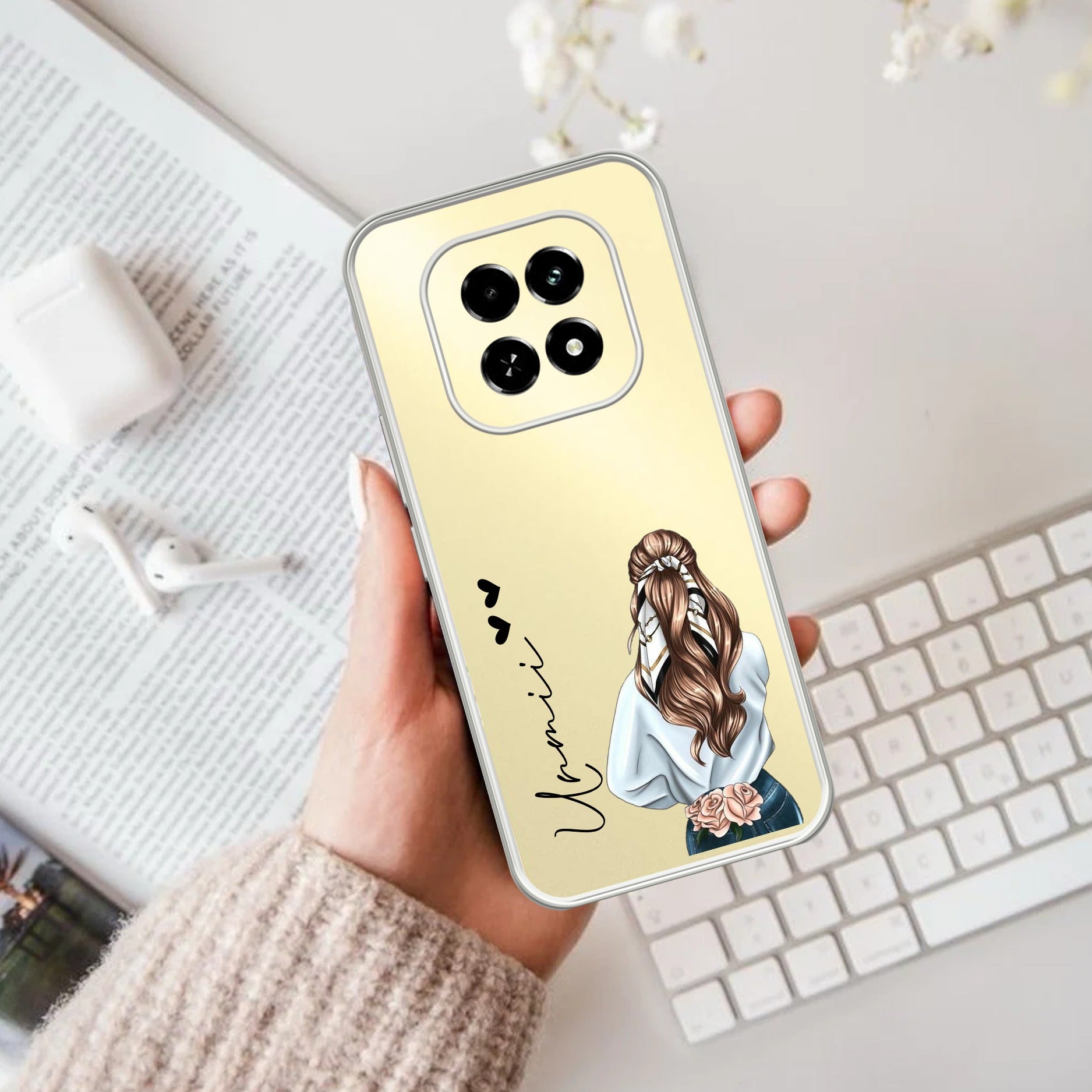 Girl With Flower Customize Anti Yellow Case For Oppo F29 5G