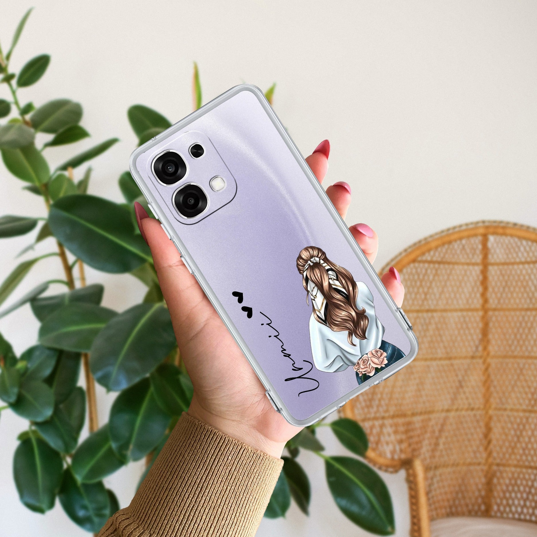 Girl With Flower Customize Transparent Silicon Case For Oppo F33 5G