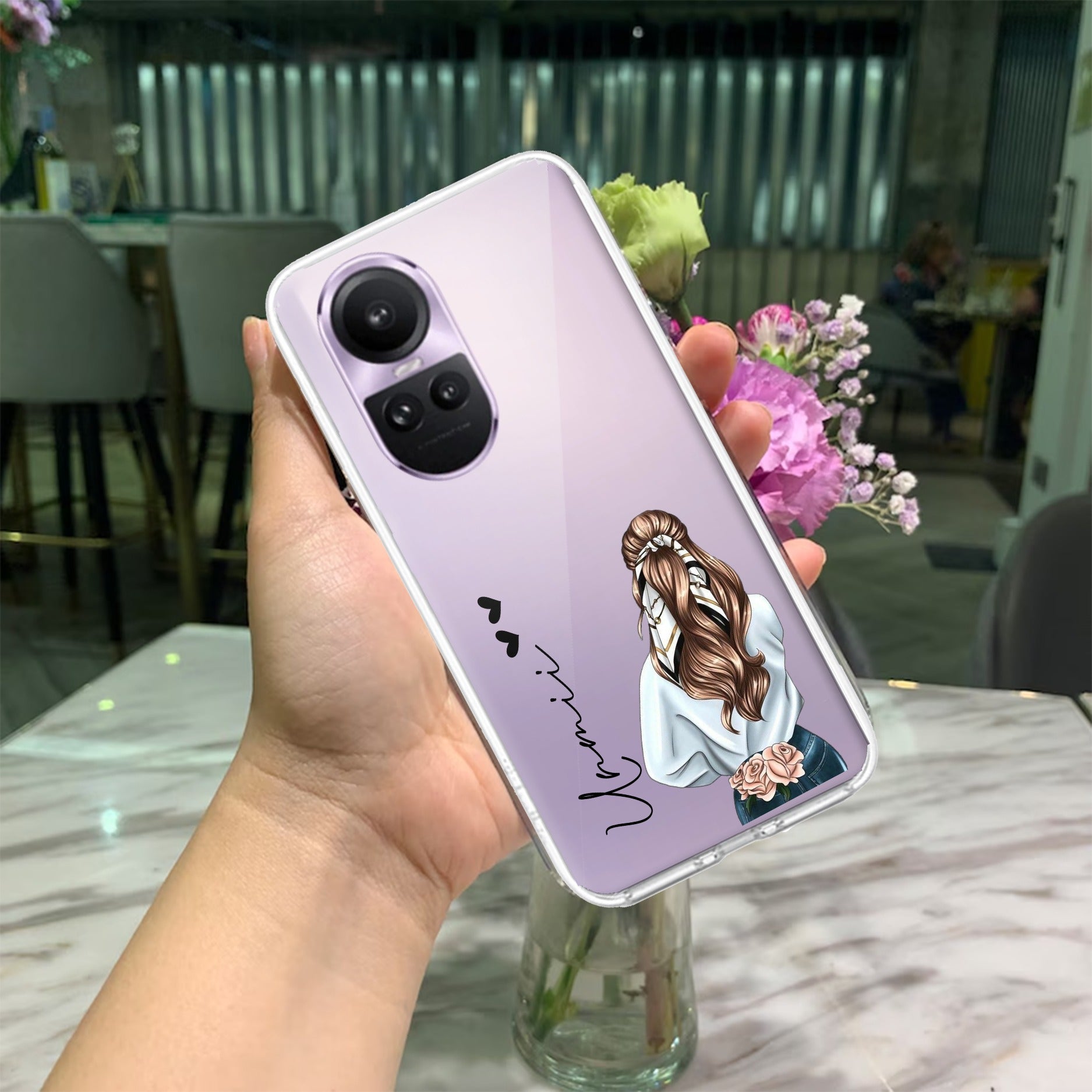 Girl With Flower Customize Anti Yellow Case For Oppo Reno 10 5G