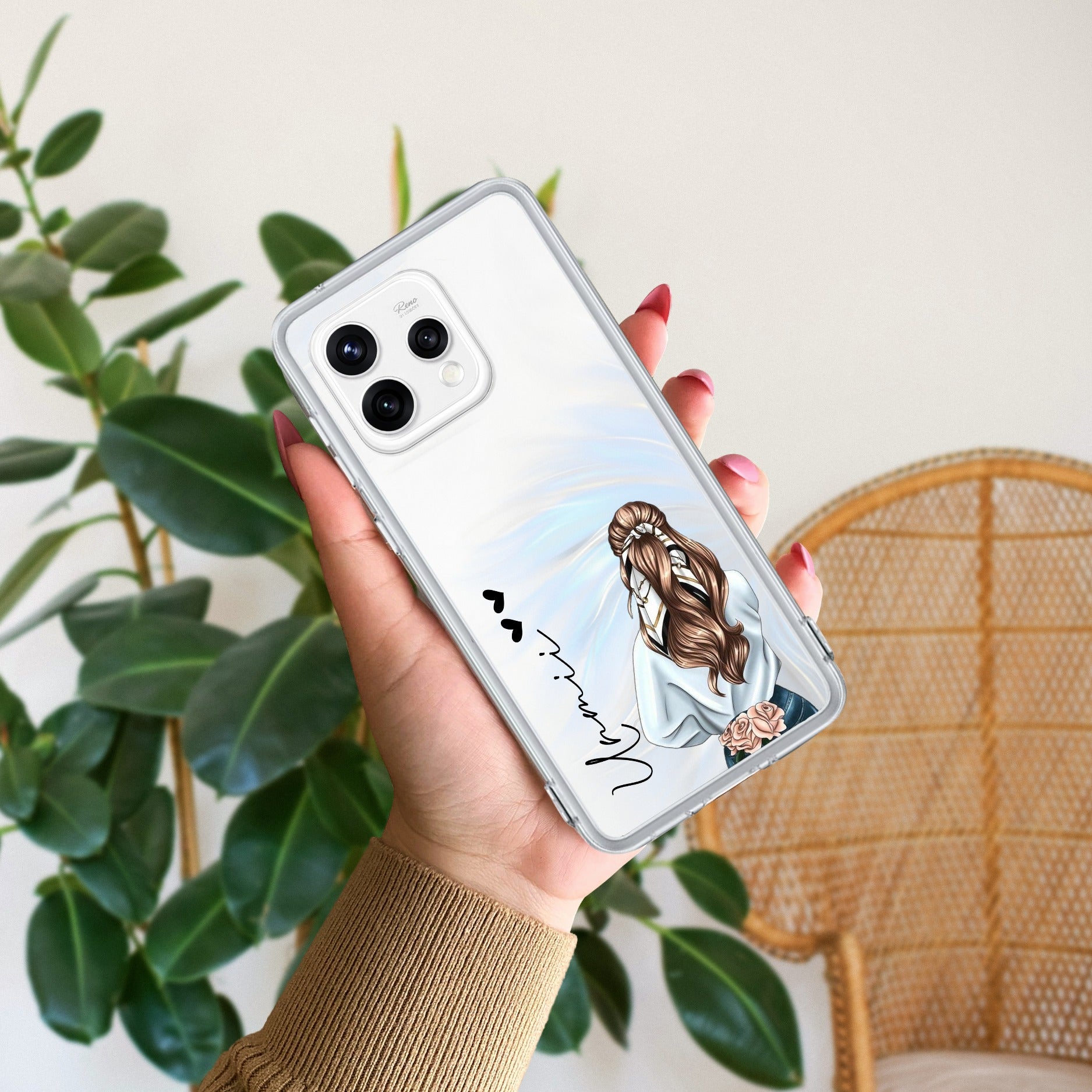 Girl With Flower Customize Anti Yellow Case For Oppo Reno 15 5G