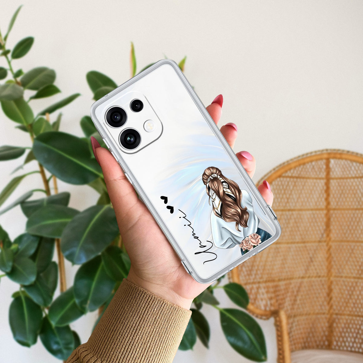 Girl With Flower Customize Transparent Silicon Case For Oppo Reno 16C 5G