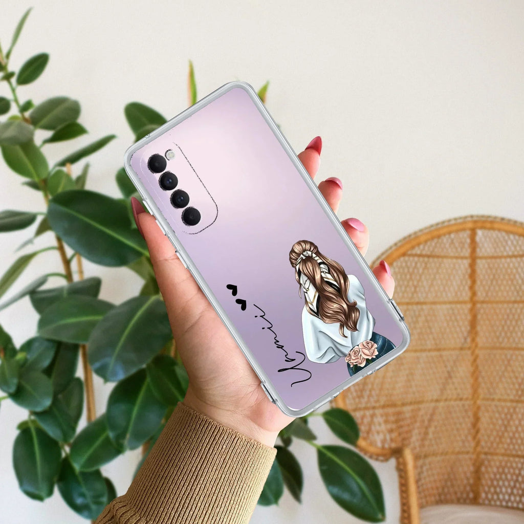 Girl With Flower Customize Transparent Silicon Case For Oppo Reno 5 Pro