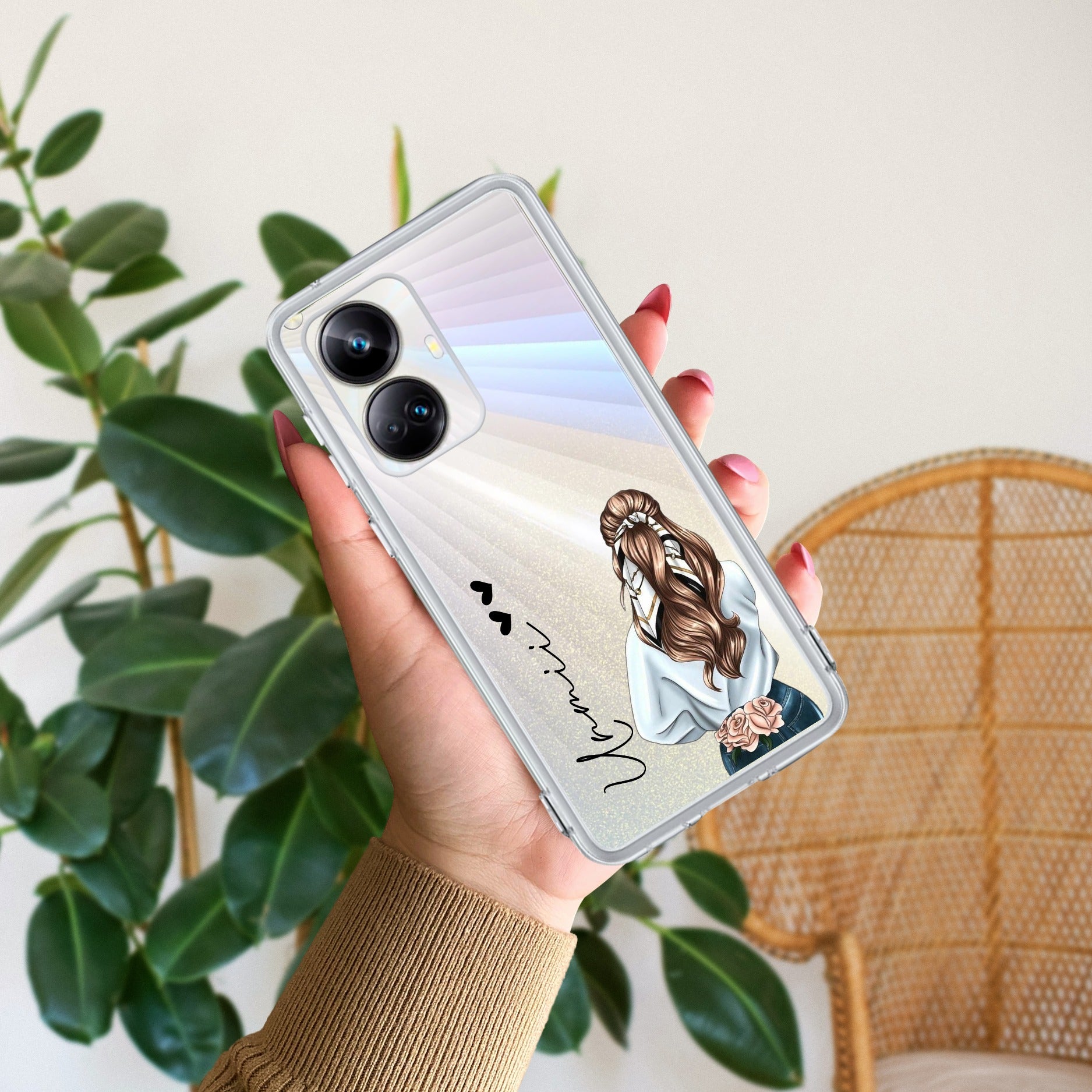 Girl With Flower Customize Transparent Silicon Case For Realme 10 Pro Plus 5G