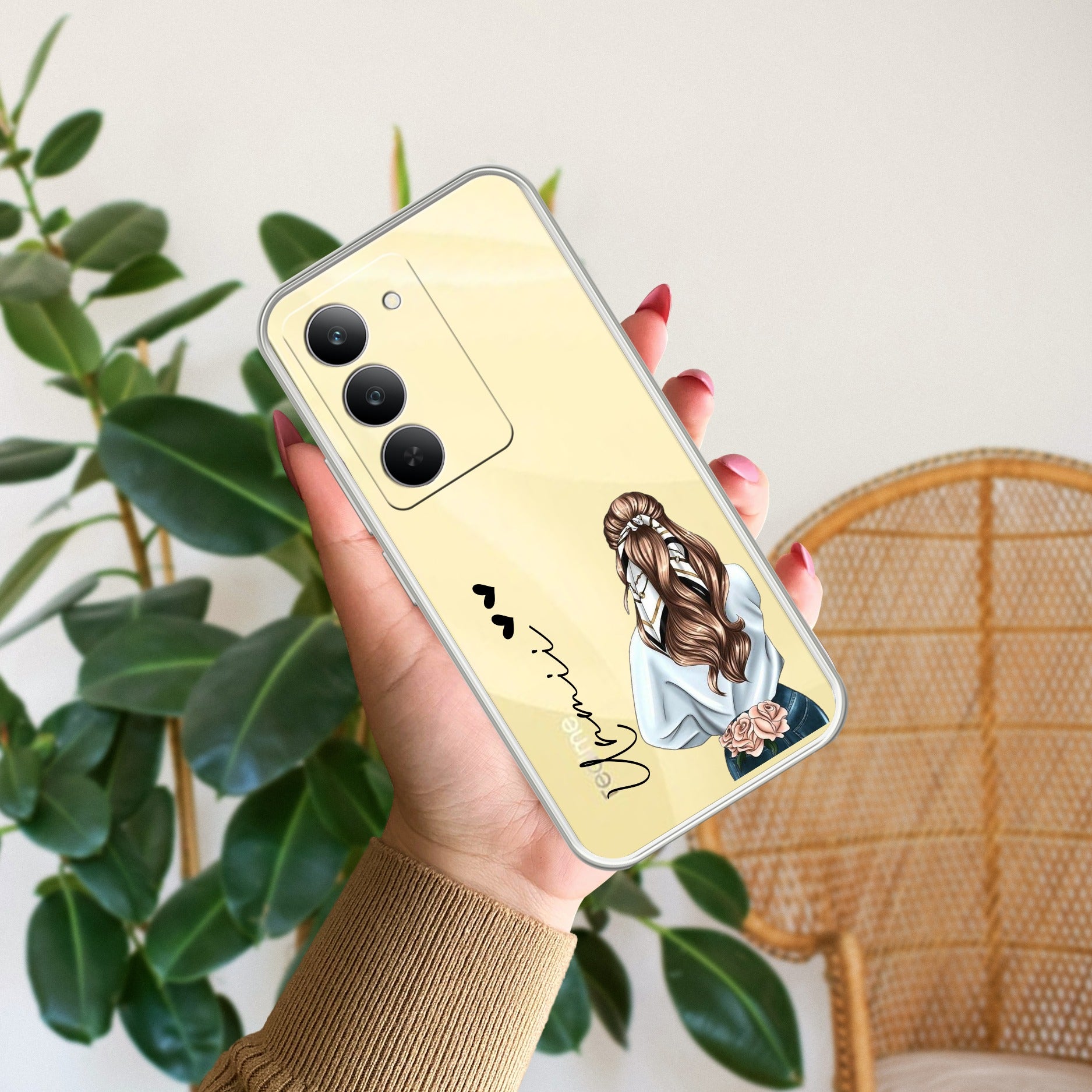 Girl With Flower Customize Transparent Silicon Case For Realme 14x 5G