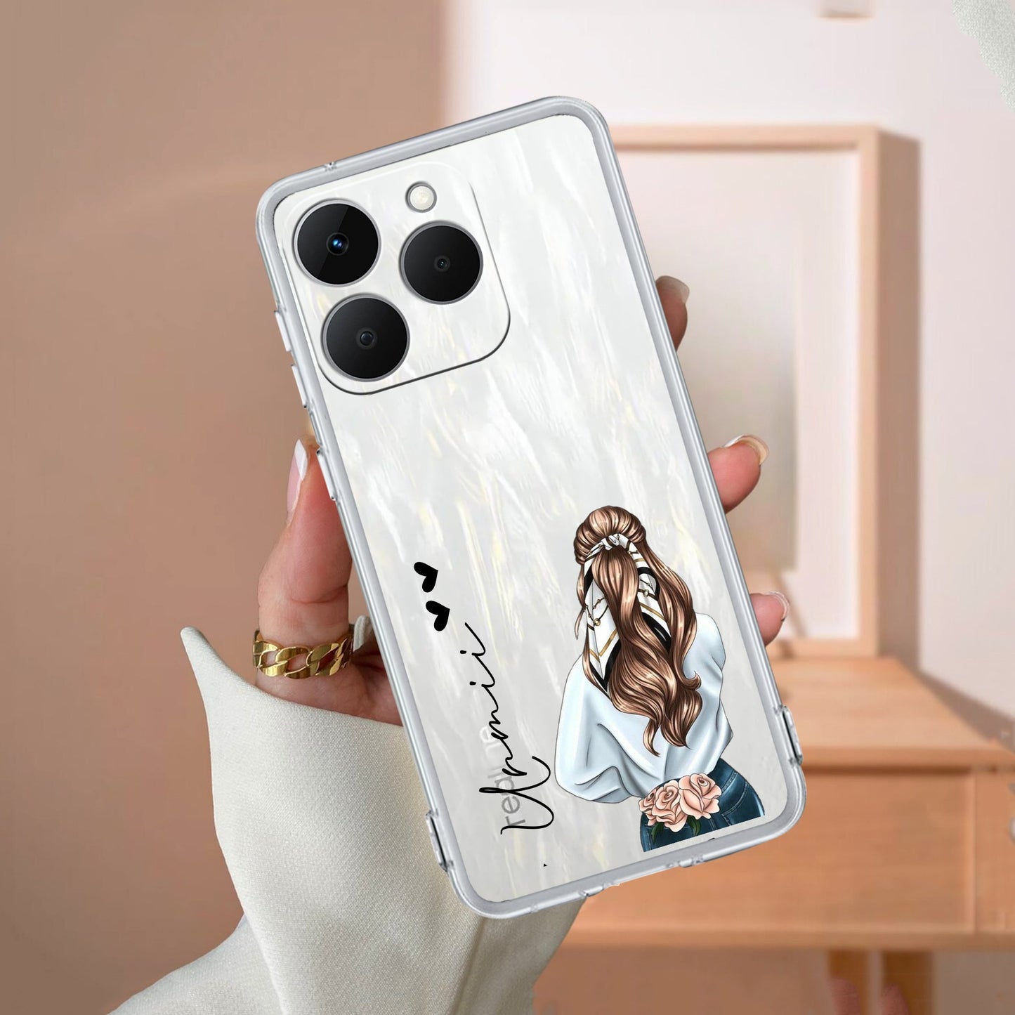 Girl With Flower Customize Transparent Silicon Case For Realme/Narzo
