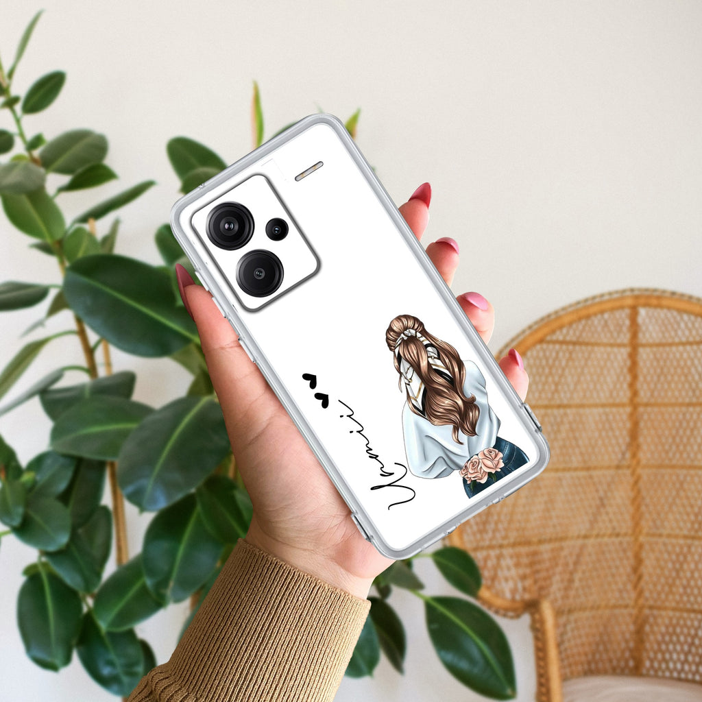 Girl With Flower Customize Transparent Silicon Case For Redmi Note 13 Pro Plus 5G