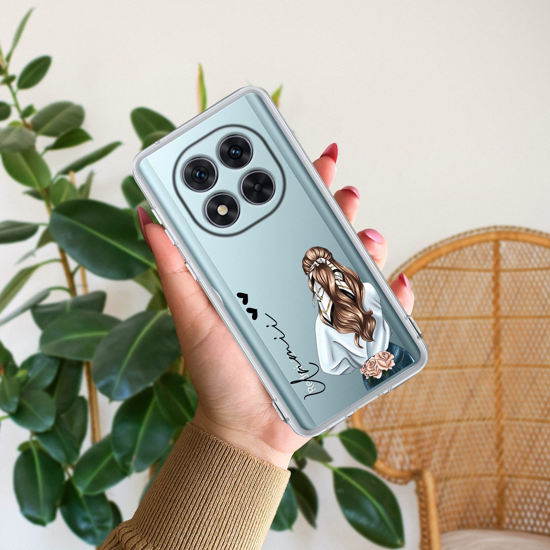 Girl With Flower Customize Anti Yellow Case For Redmi Note 14 Pro Plus 5G