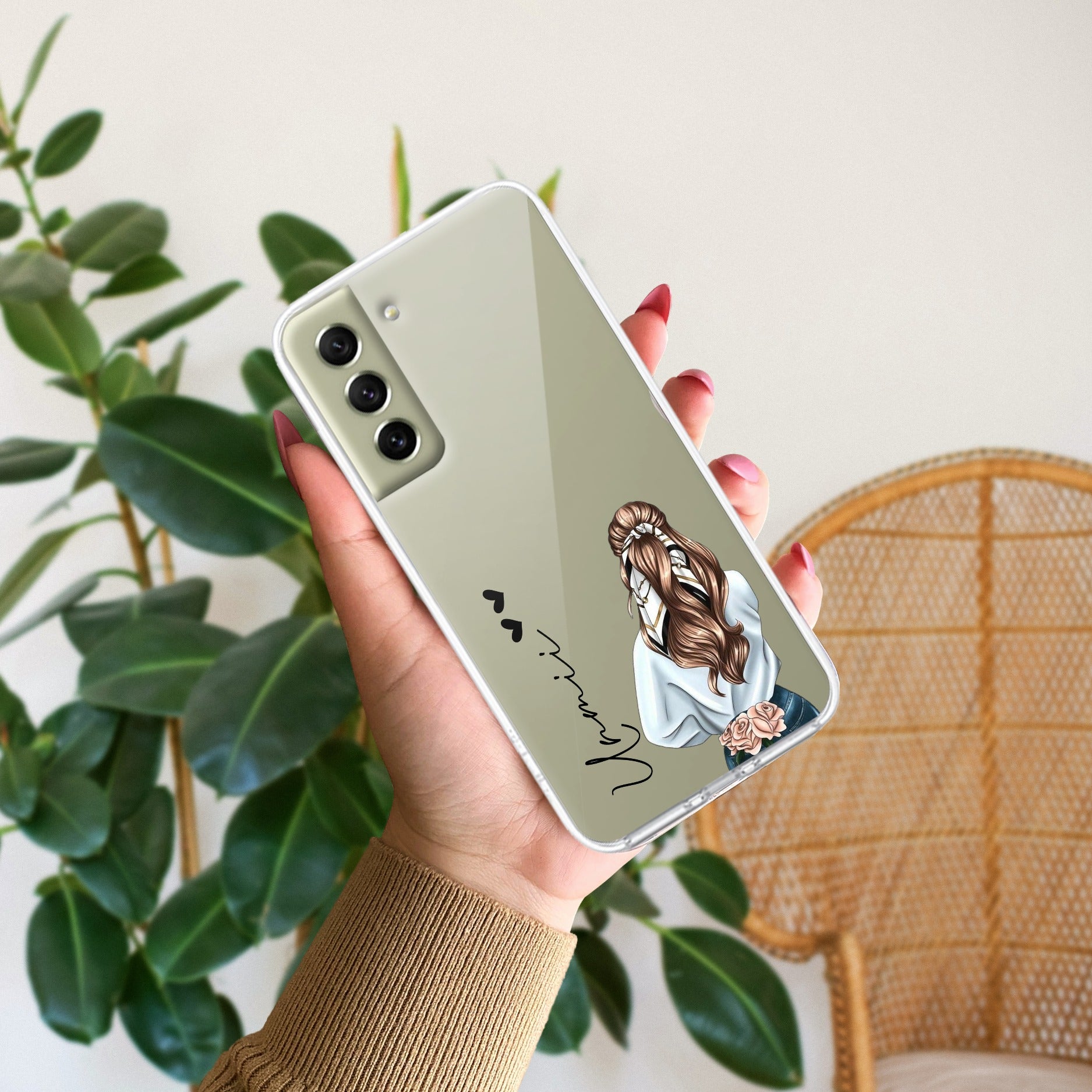 Girl With Flower Customize Anti Yellow Case For Samsung Galaxy S21