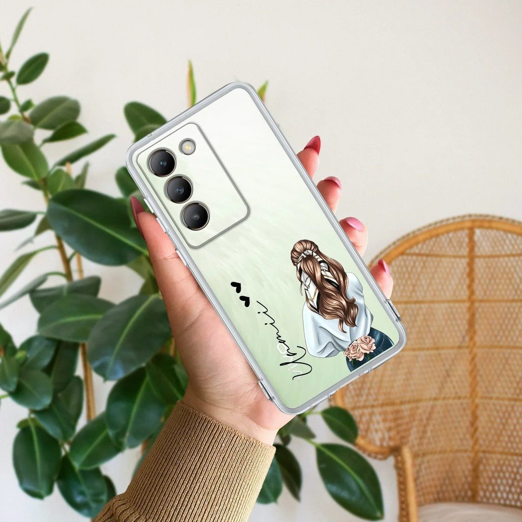 Girl With Flower Customize Transparent Silicon Case For Vivo T3 5G