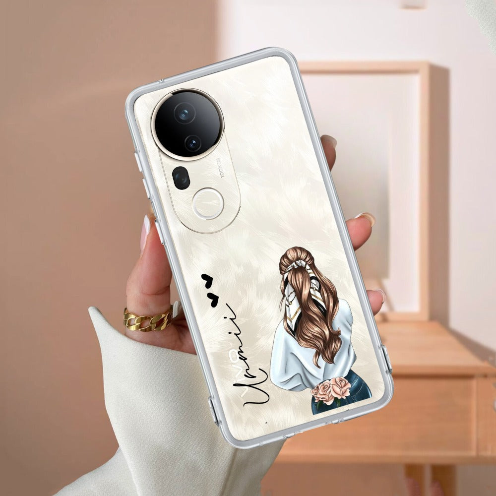 Girl With Flower Customize Transparent Silicon Case For Vivo