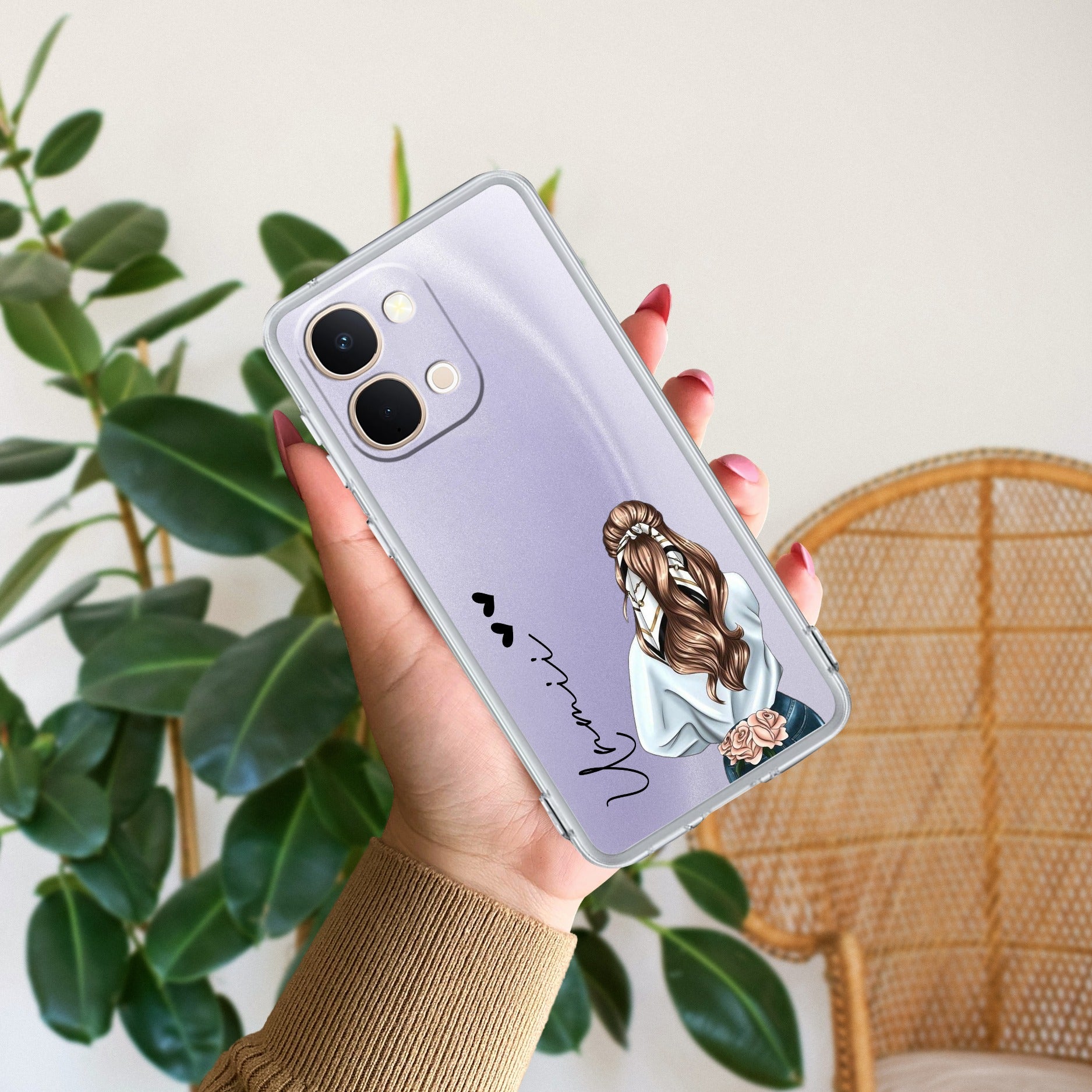 Girl With Flower Customize Transparent Silicon Case For Vivo T5X 5G