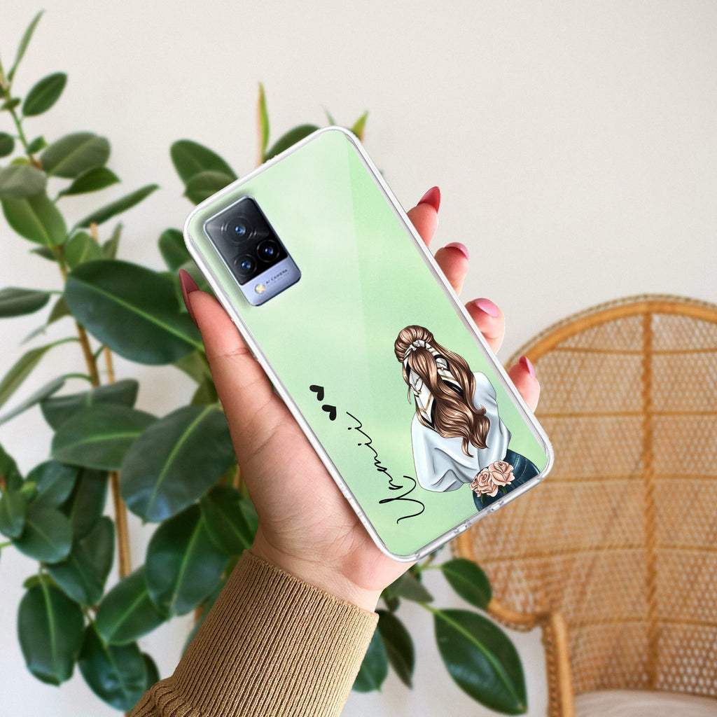 Girl With Flower Customize Anti Yellow Case For Vivo V21 5G