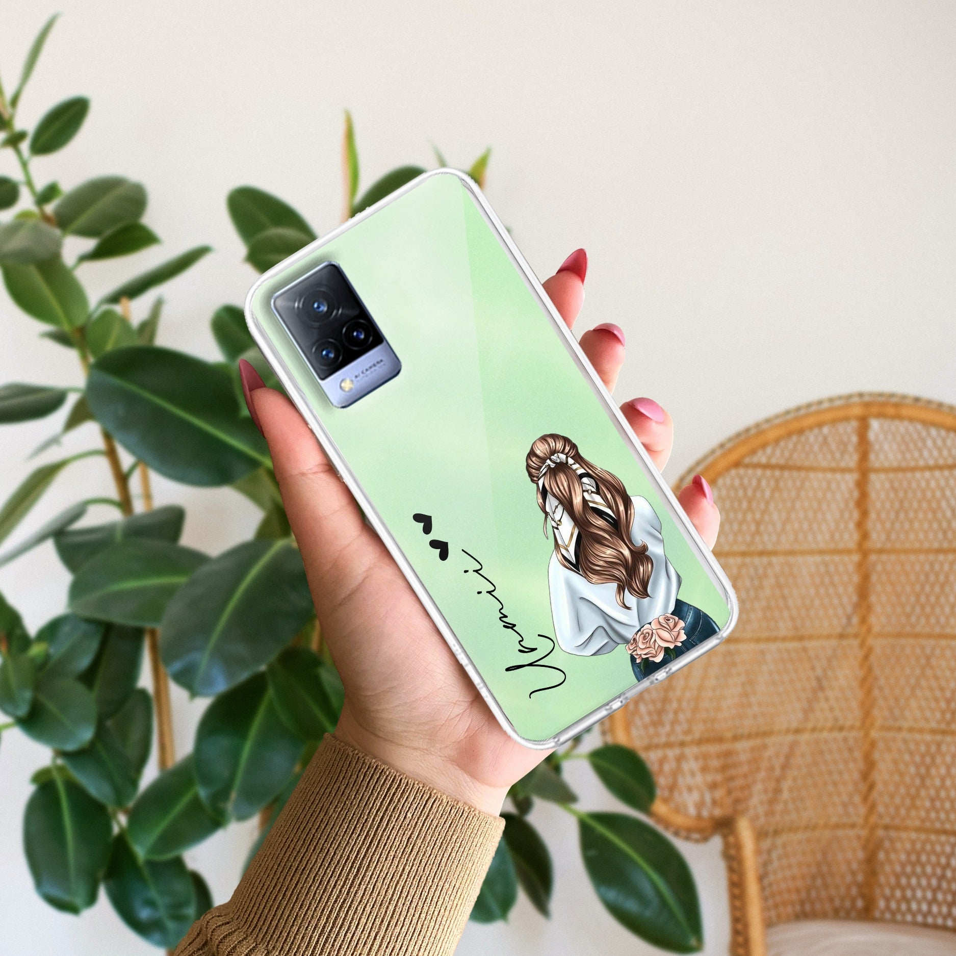 Girl With Flower Customize Anti Yellow Case For Vivo V21 5G