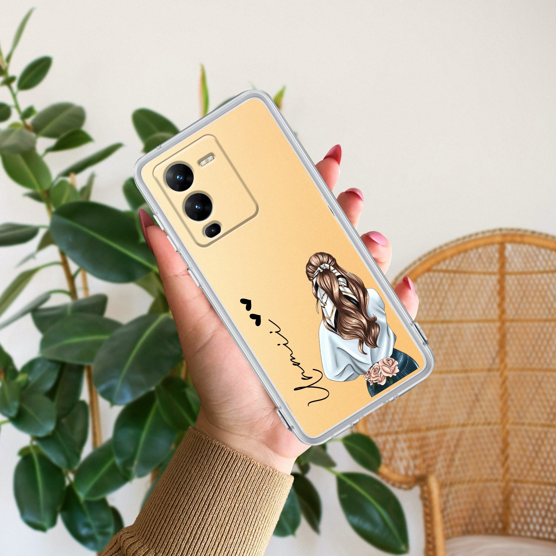 Girl With Flower Customize Anti Yellow Case For Vivo V25 Pro 5G