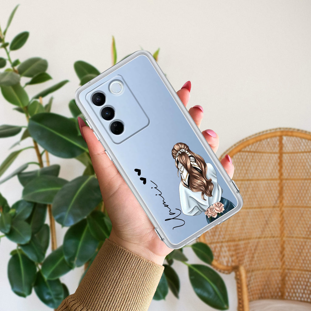 Girl With Flower Customize Anti Yellow Case For Vivo V27 Pro 5G