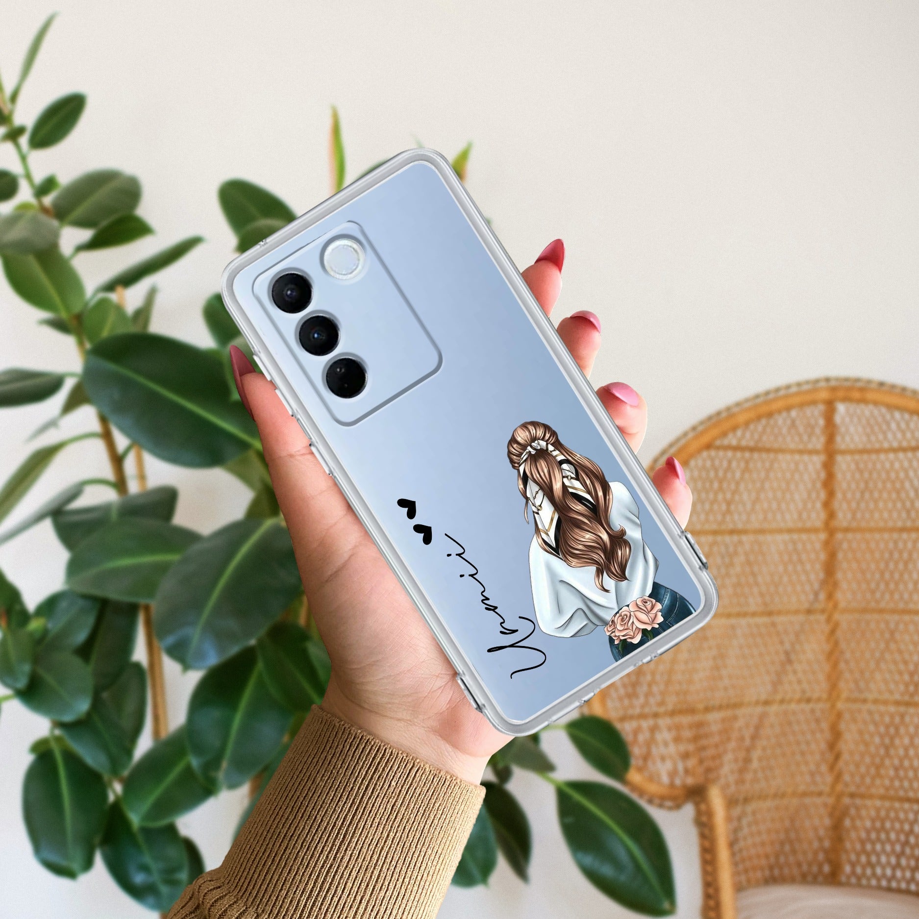 Girl With Flower Customize Anti Yellow Case For Vivo V27 Pro 5G