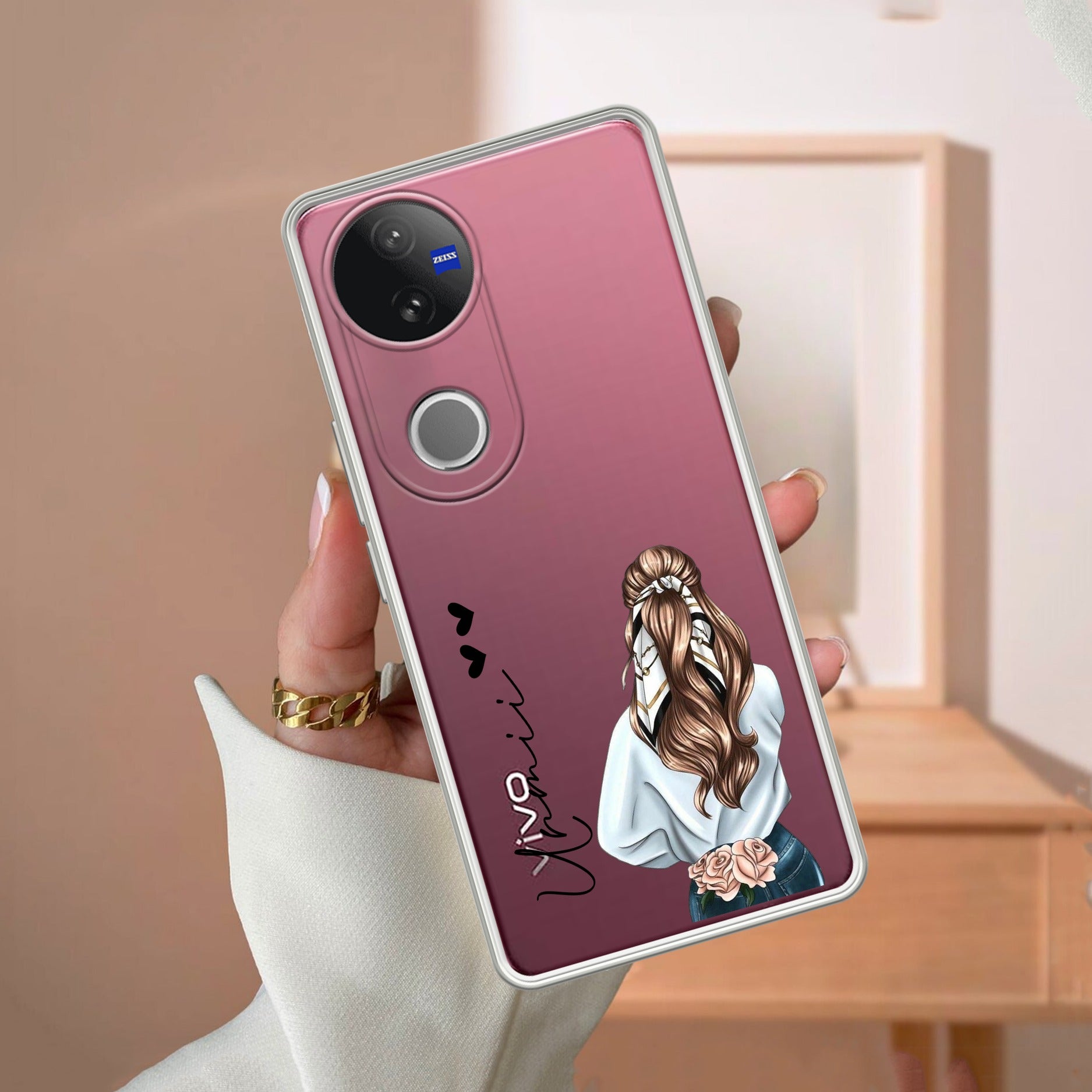 Girl With Flower Customize Anti Yellow Case For Vivo V50e 5G