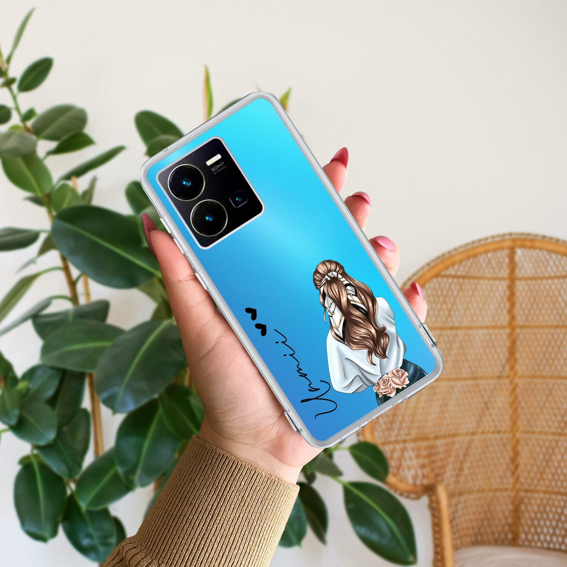 Girl With Flower Customize Transparent Silicon Case For Vivo Y35