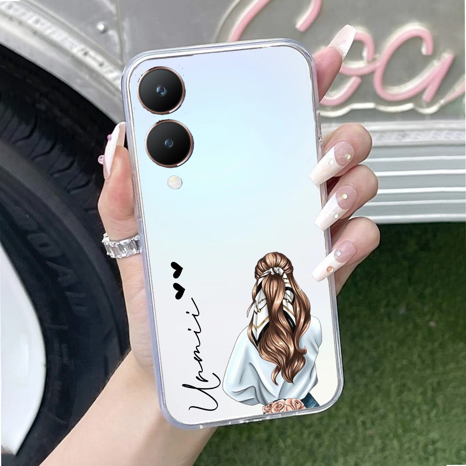 Girl With Flower Customize Anti Yellow Case For Vivo Y28 5G