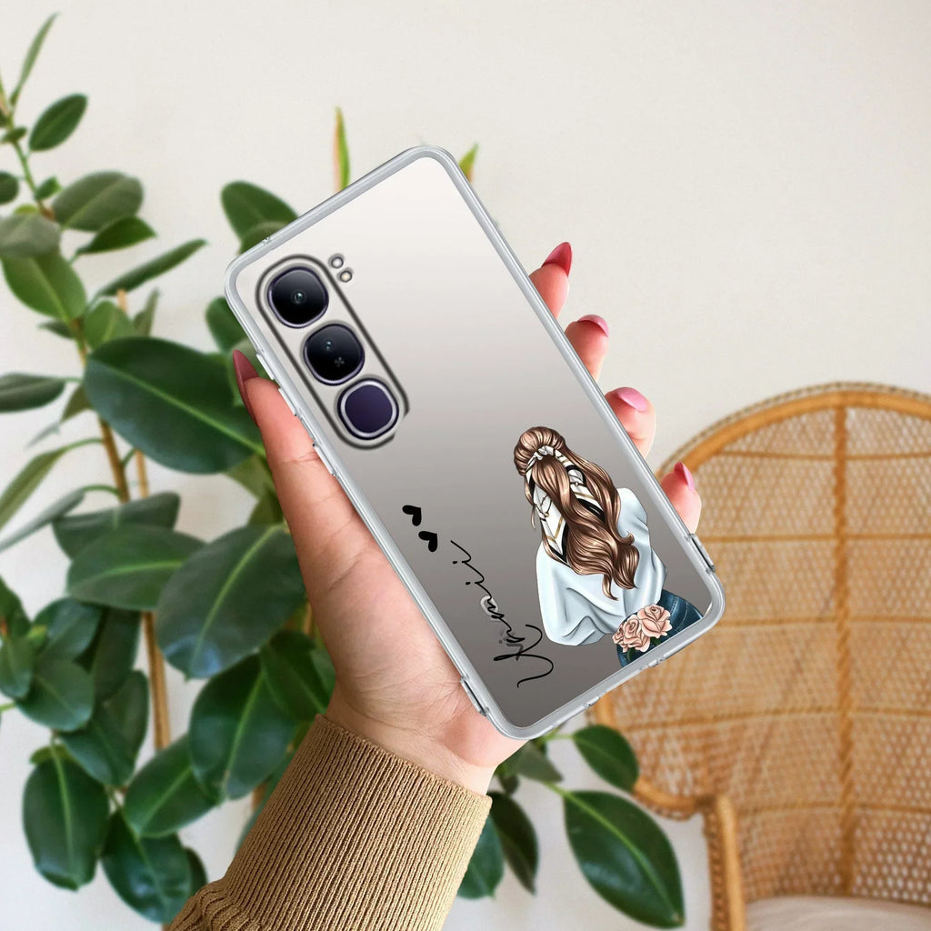 Girl With Flower Customize Transparent Silicon Case For Vivo Y300 5G