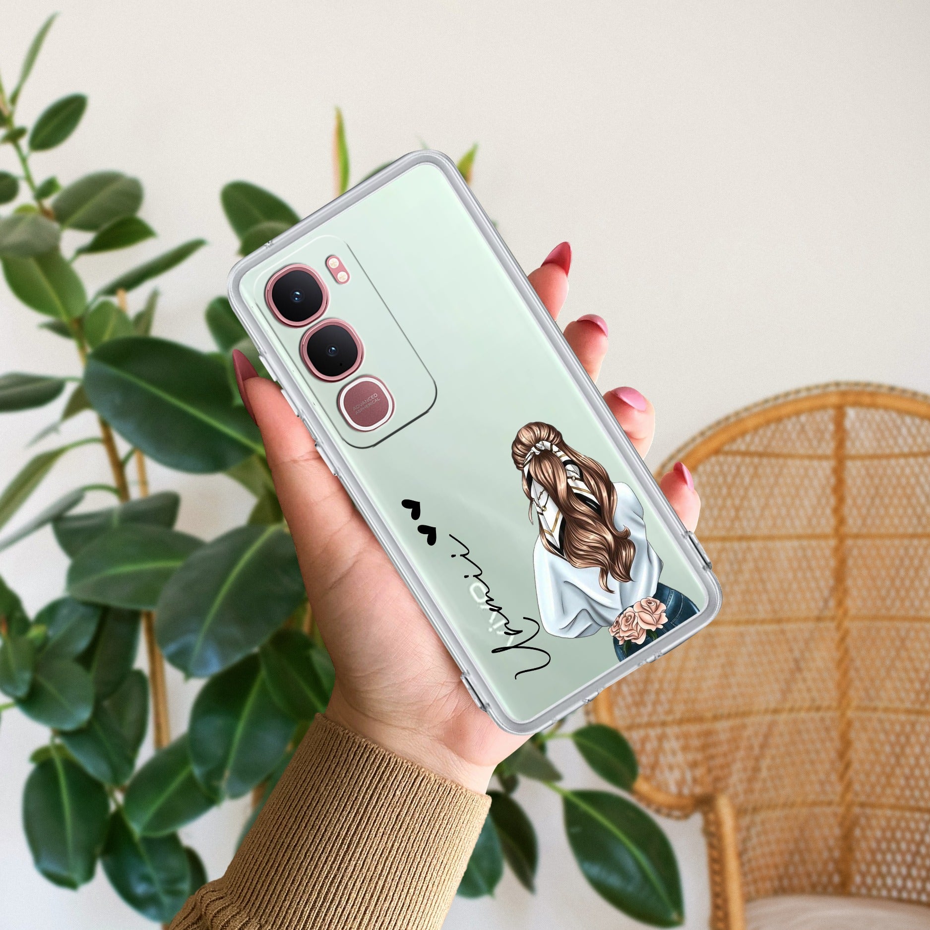 Girl With Flower Customize Anti Yellow Case For Vivo Y31 5G