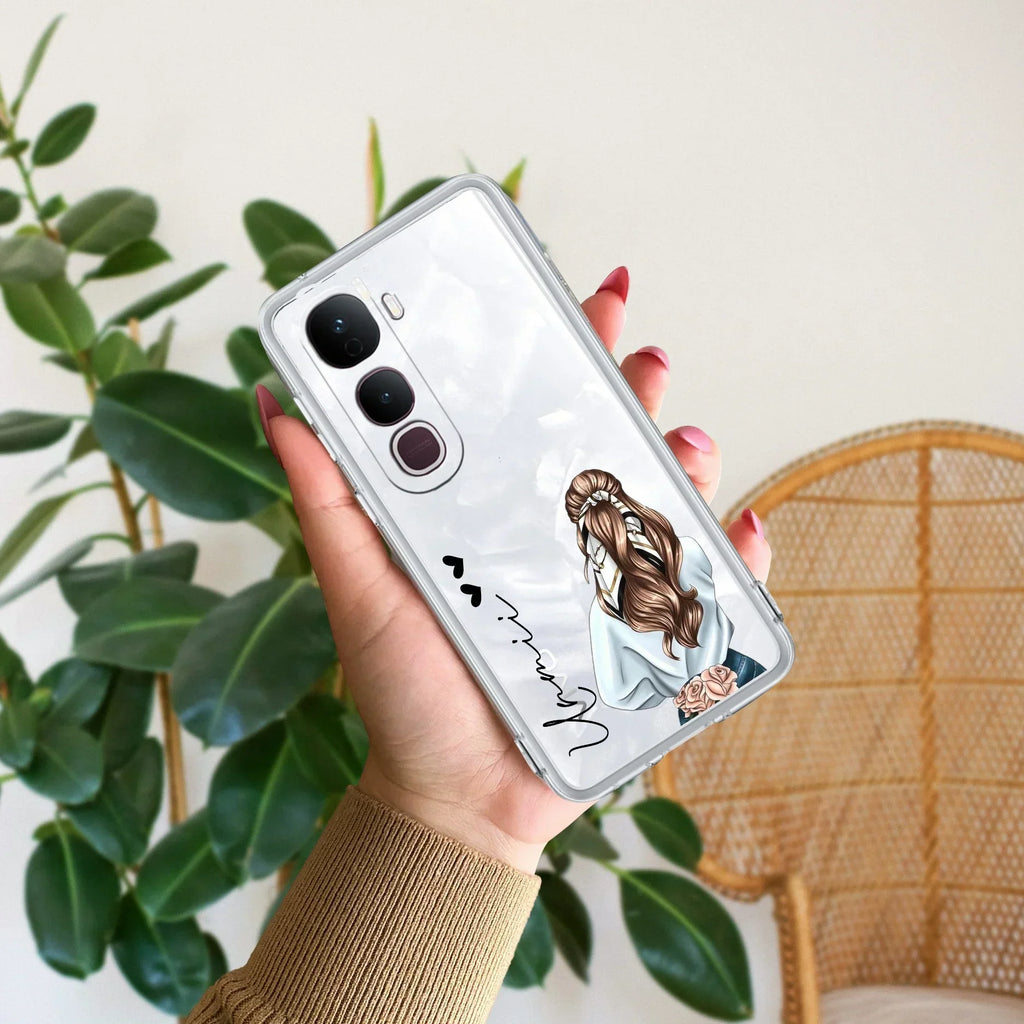 Girl With Flower Customize Transparent Silicon Case For Vivo Y400 Pro 5G