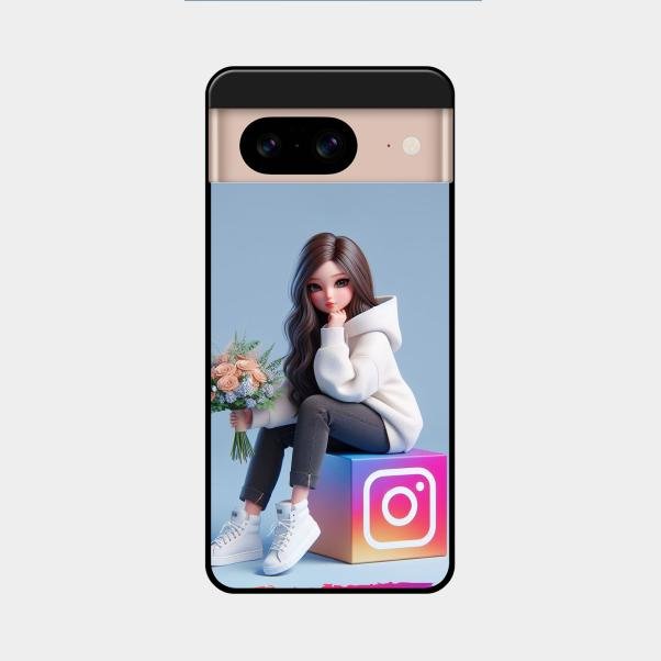 Girl With Flower Glossy Metal Case Cover For Google Pixel 8 5G