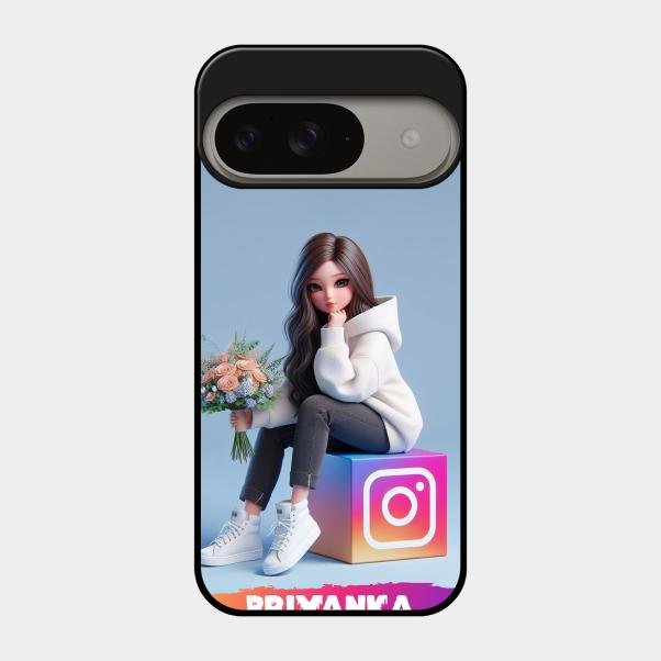 Girl With Flower Glossy Metal Case Cover For Google Pixel 9 5G