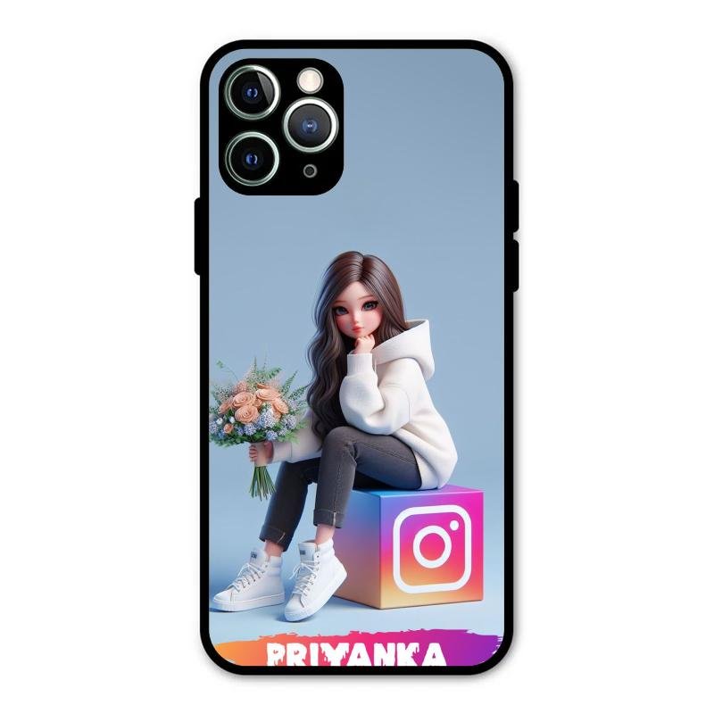 Girl With Flower Glossy Metal Case Cover For iPhone 11 Pro Max