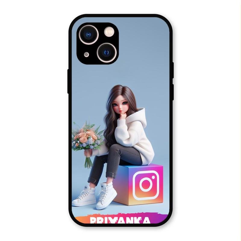 Girl With Flower Glossy Metal Case Cover For iPhone 13