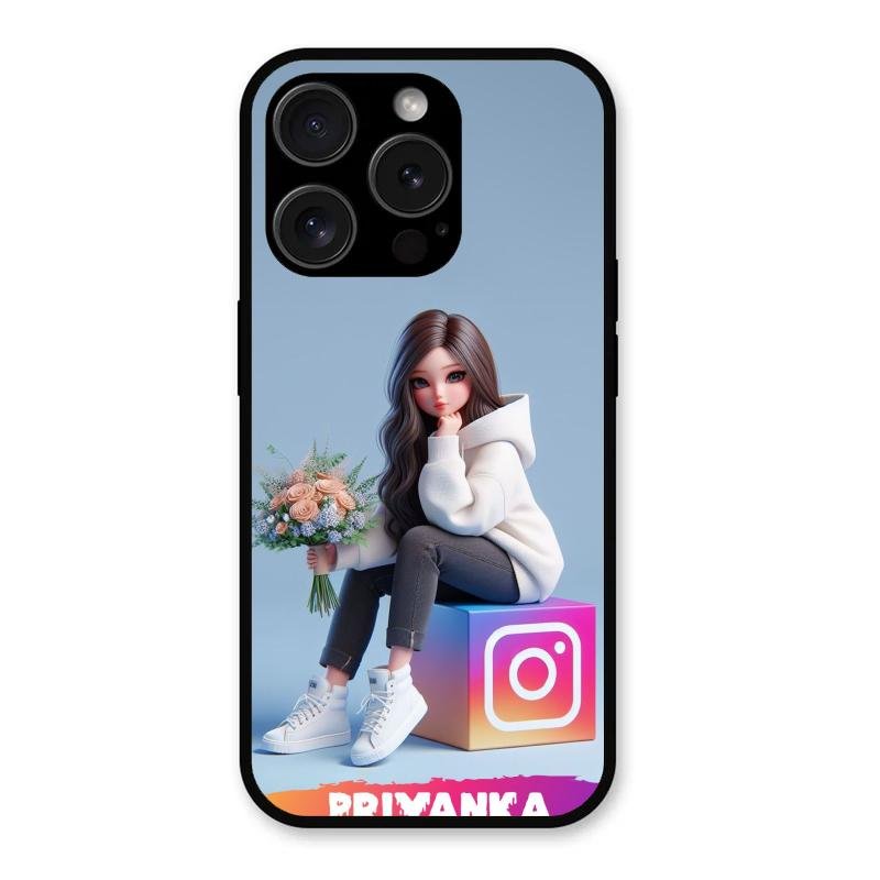 Girl With Flower Glossy Metal Case Cover For iPhone 15 Pro Max