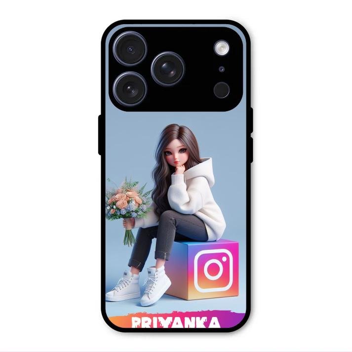 Girl With Flower Glossy Metal Case Cover For iPhone 17 Pro Max