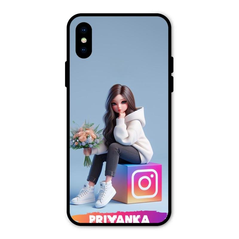Girl With Flower Glossy Metal Case Cover For iPhone XS
