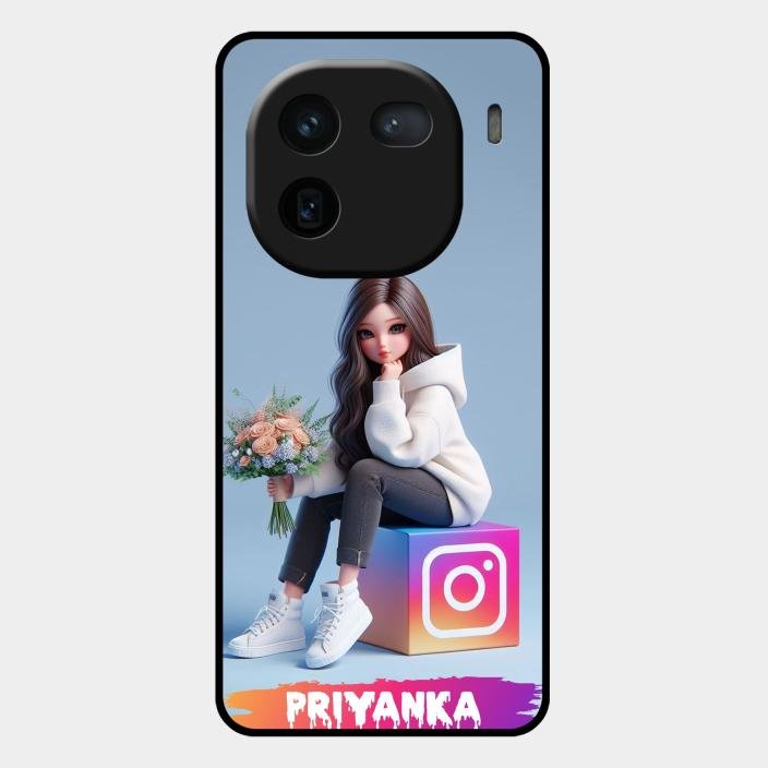 Girl With Flower Glossy Metal Case Cover For Iqoo 12 5G