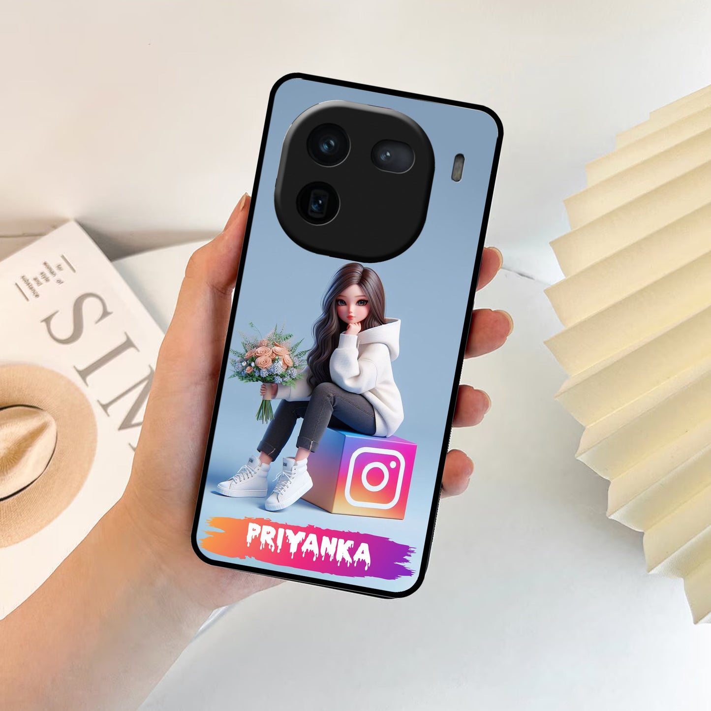 Girl With Flower Glossy Metal Case Cover For Vivo