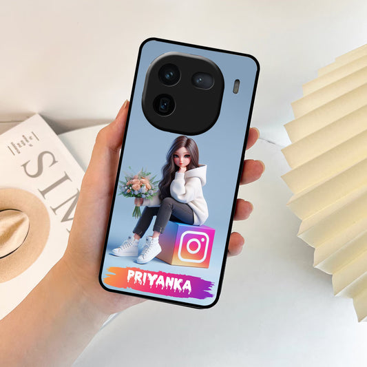 Girl With Flower Glossy Metal Case Cover For iQOO