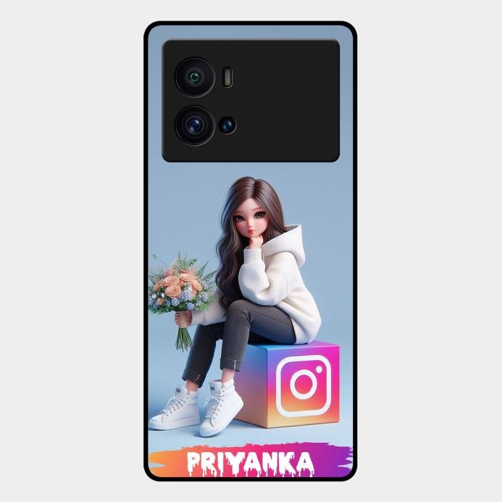Girl With Flower Glossy Metal Case Cover For Iqoo 9 Pro 5G
