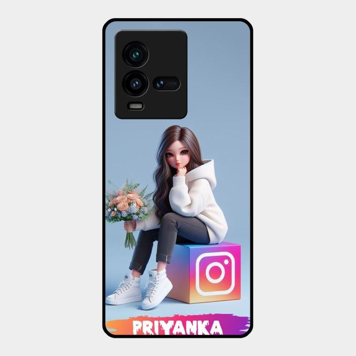 Girl With Flower Glossy Metal Case Cover For Iqoo 9T 5G