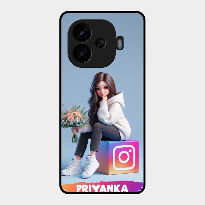 Girl With Flower Glossy Metal Case Cover For Iqoo Neo 10R 5G