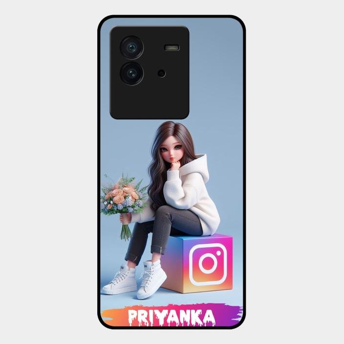 Girl With Flower Glossy Metal Case Cover For Iqoo Neo 6 5G