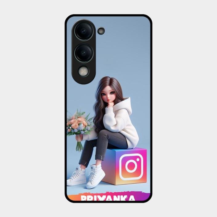 Girl With Flower Glossy Metal Case Cover For Iqoo Z10 Lite