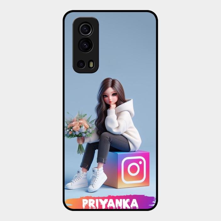Girl With Flower Glossy Metal Case Cover For Iqoo Z3 5G