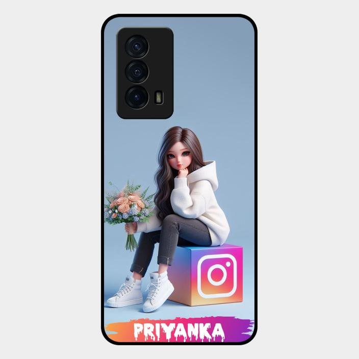 Girl With Flower Glossy Metal Case Cover For Iqoo Z5 5G