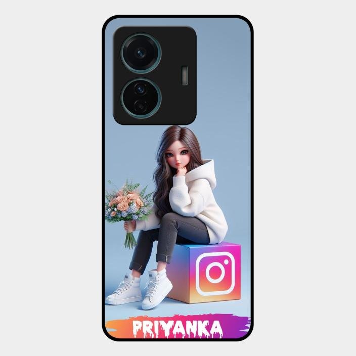 Girl With Flower Glossy Metal Case Cover For Iqoo Z6 Pro 5G