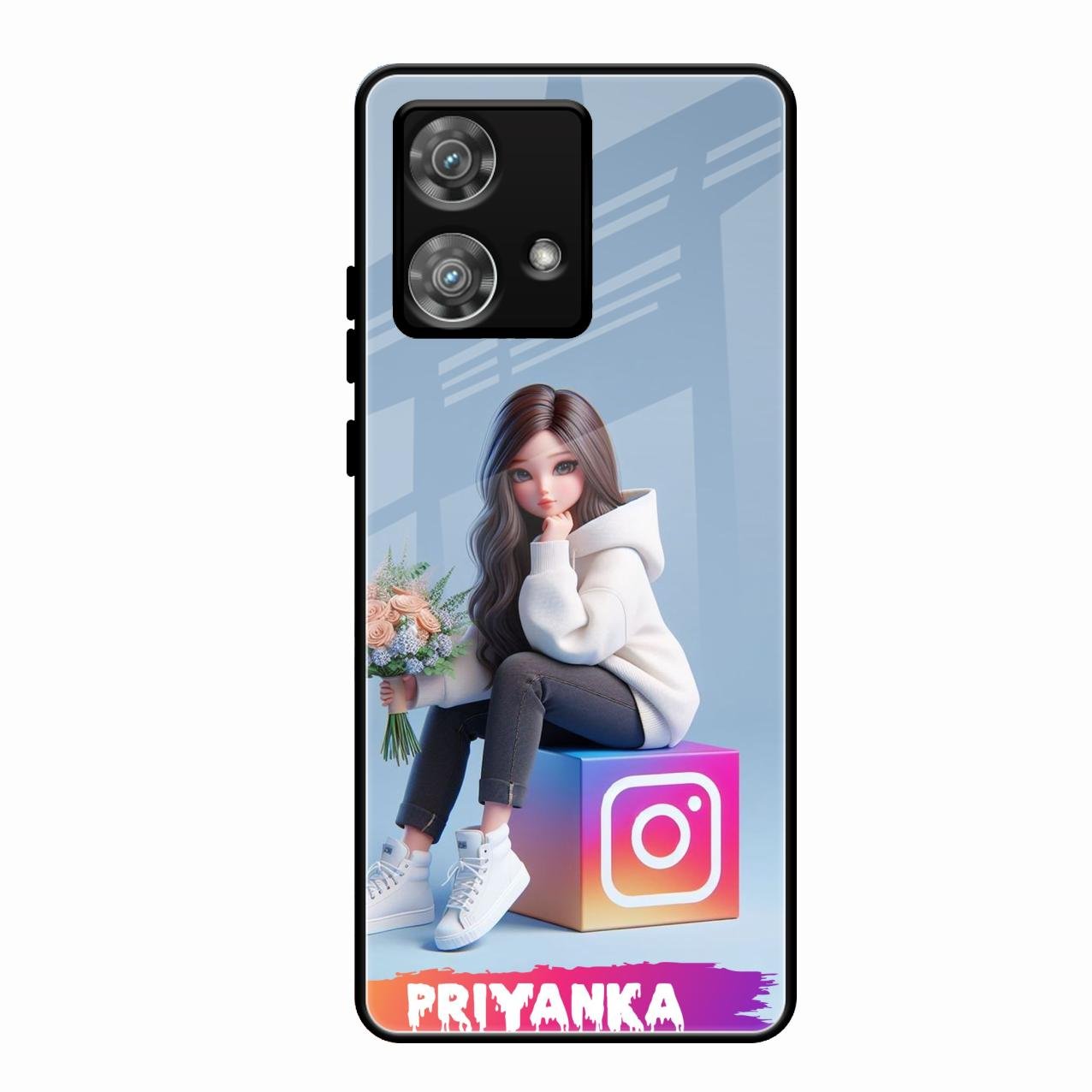 Girl With Flower Glossy Metal Case Cover For Motorola Edge 40 5G