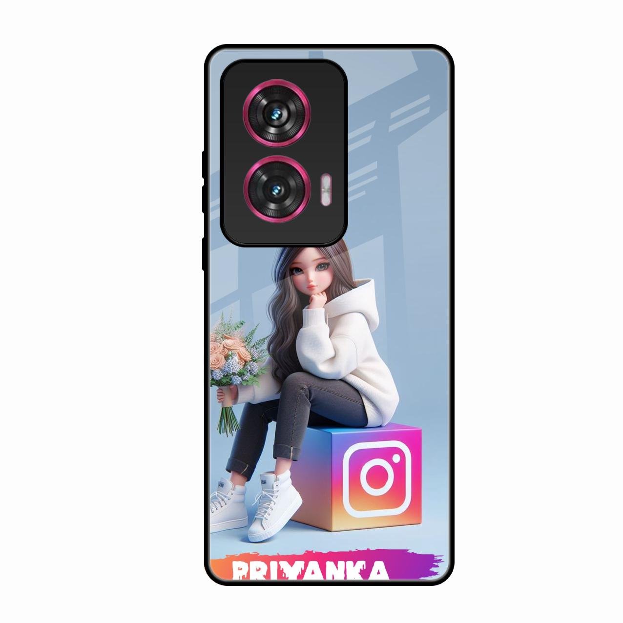 Girl With Flower Glossy Metal Case Cover For Motorola Edge 50 Fusion 5G