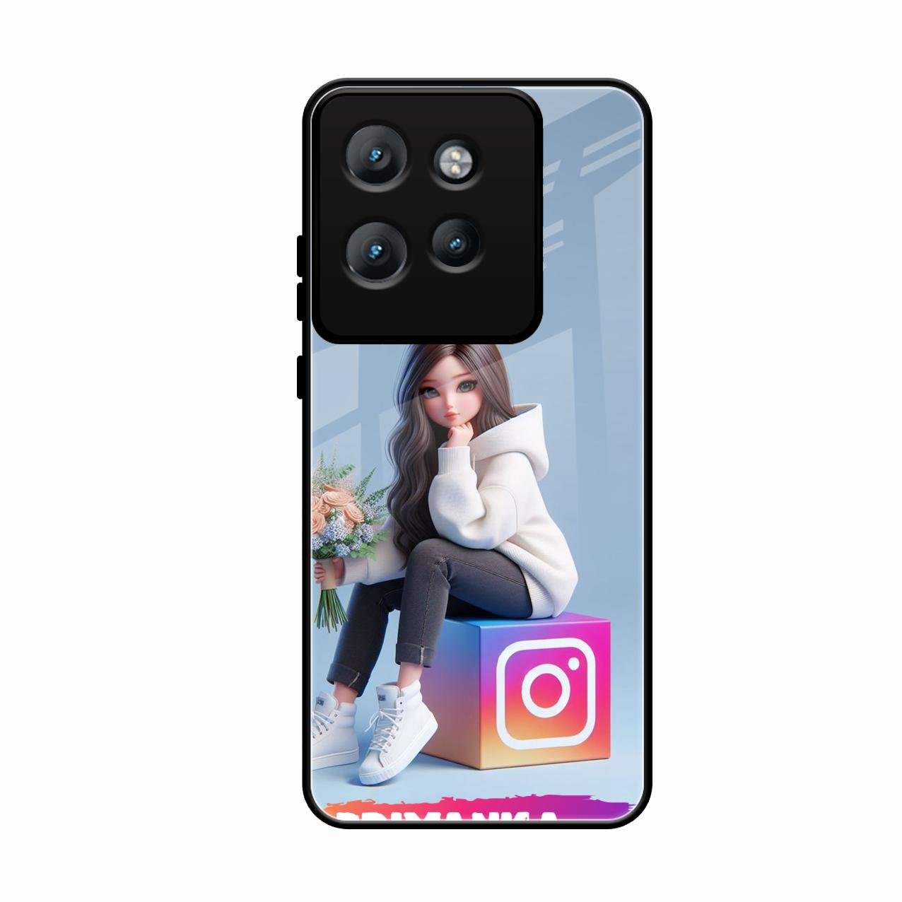 Girl With Flower Glossy Metal Case Cover For Motorola Edge 50 Neo