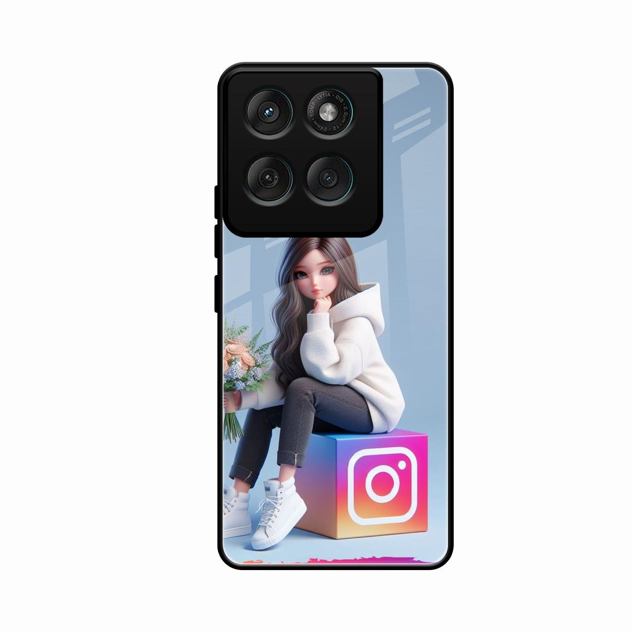 Girl With Flower Glossy Metal Case Cover For Motorola Edge 60 5G